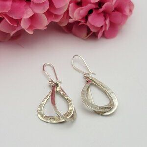 Vtg. ATI Mexico 925 Sterling Silver French Wire Double Teardrop Earrings 0.75"